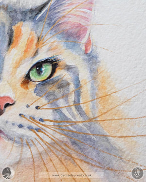 Billie Holiday - Maine Coon Cat Watercolour Painting