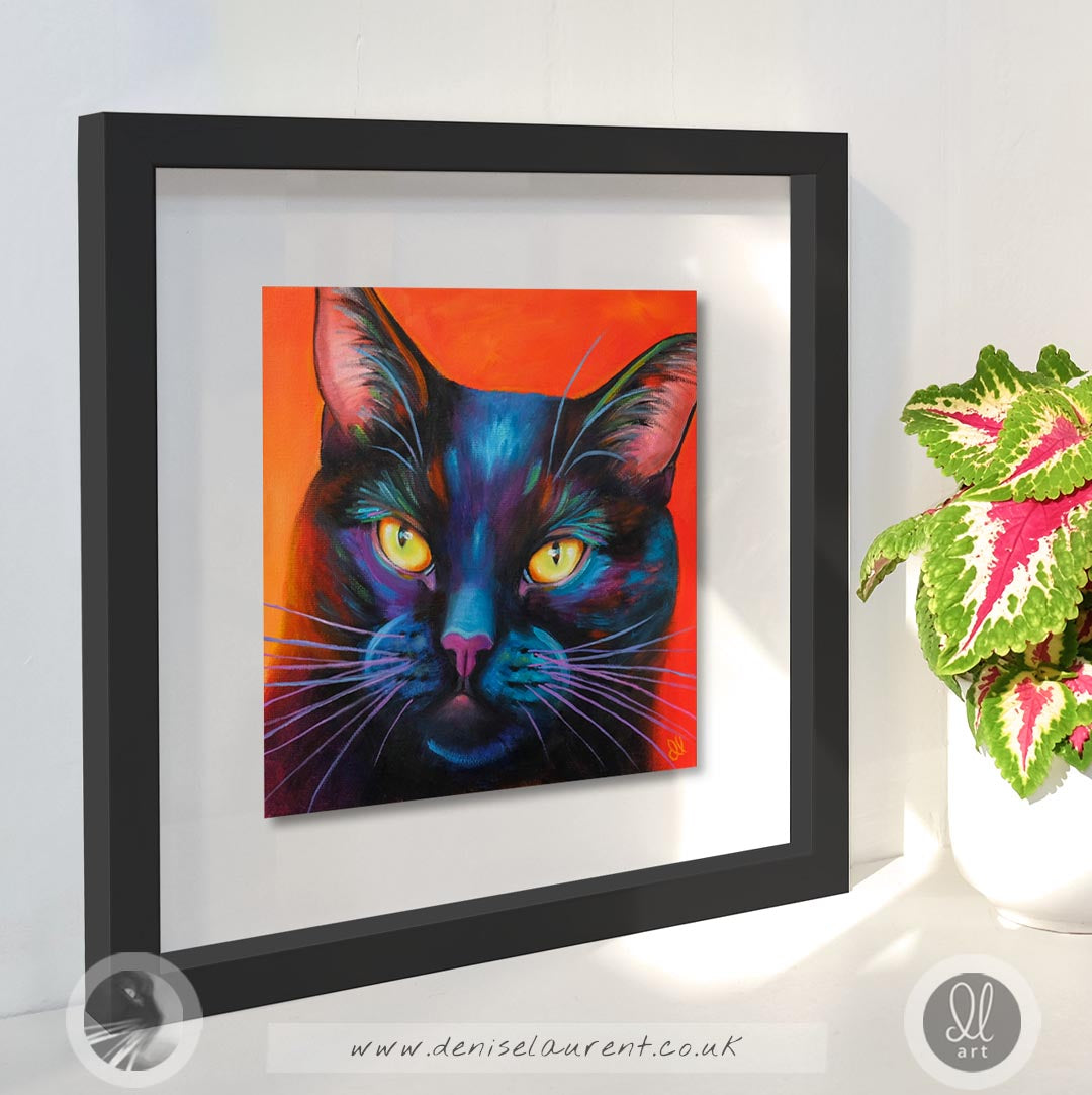 Lucky - 8x8" Black Cat Painting
