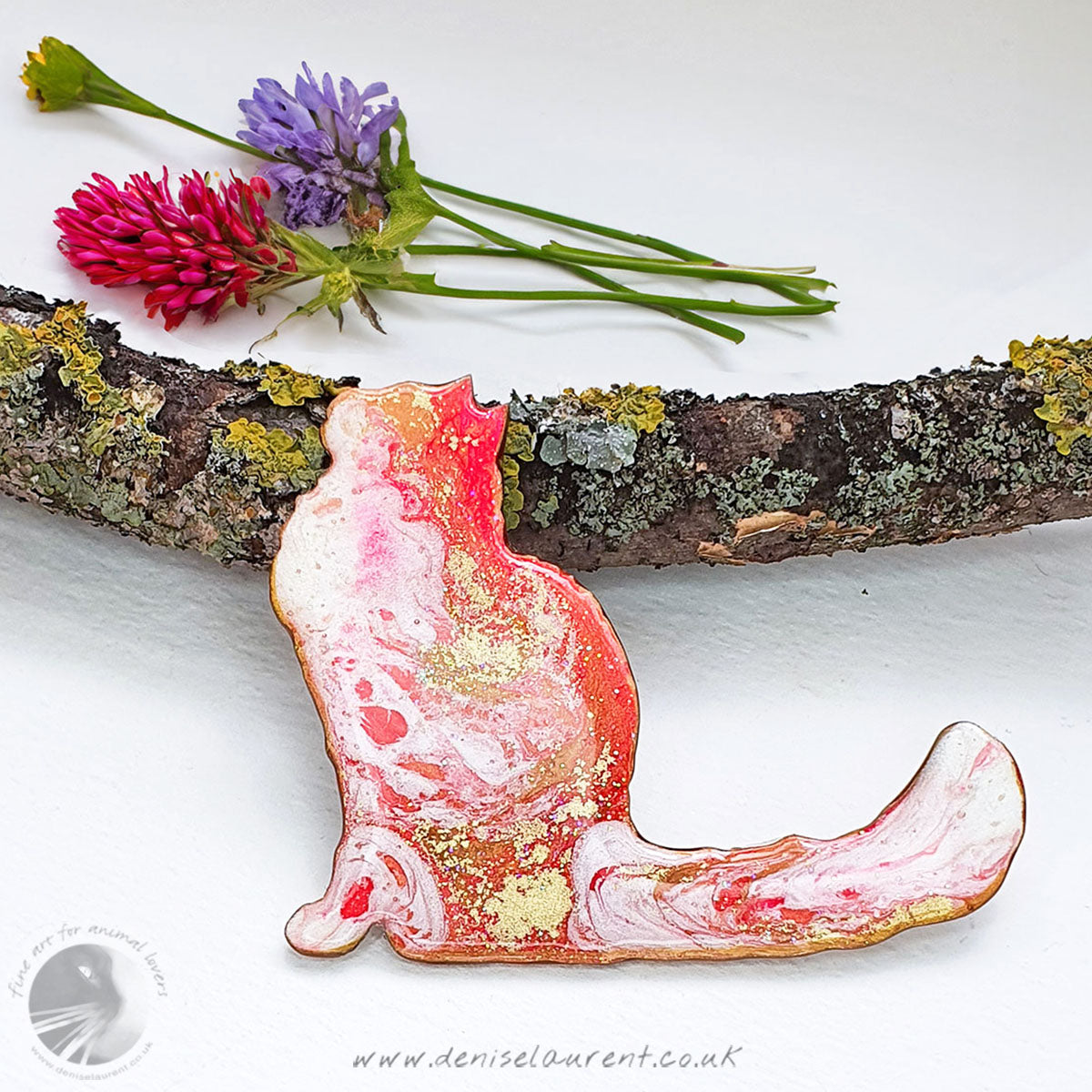 Longhaired Cat Brooch - Pink Poppy