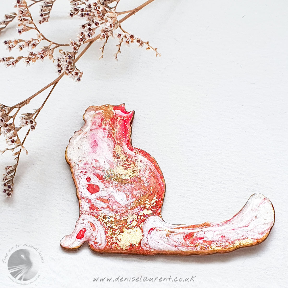 Longhaired Cat Brooch - Pink Poppy