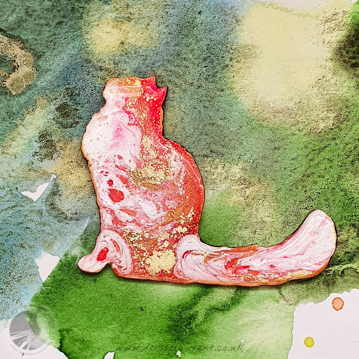 Longhaired Cat Brooch - Pink Poppy