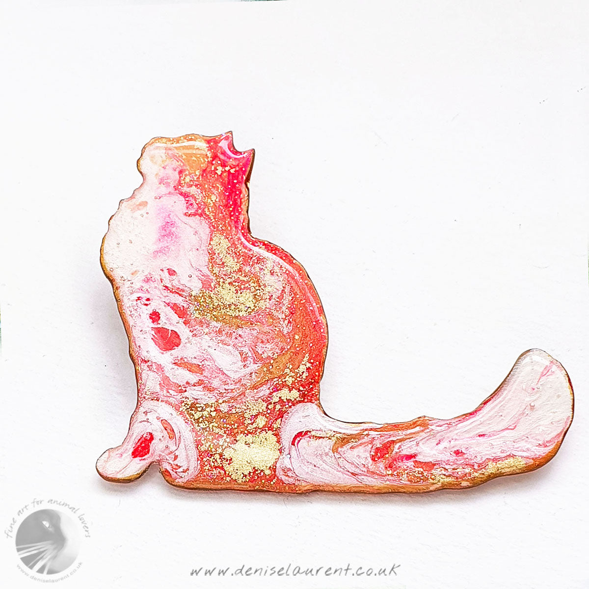 Longhaired Cat Brooch - Pink Poppy