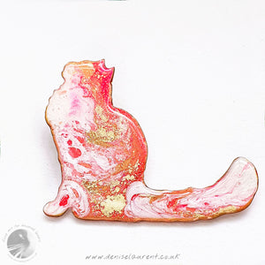 Longhaired Cat Brooch - Pink Poppy