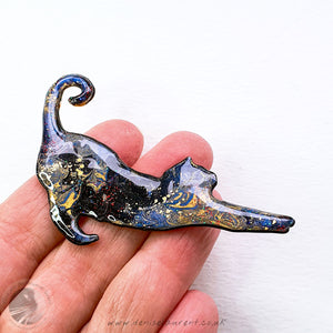 Stretching Cat Brooch No 6