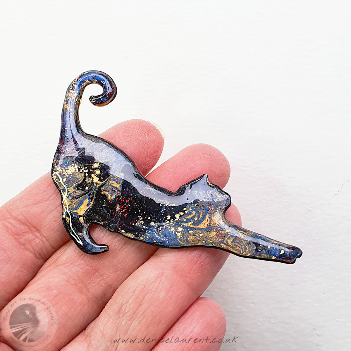 Stretching Cat Brooch No 6