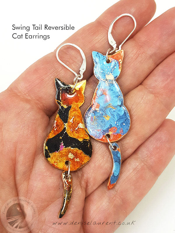 Commission Reversible Cat Earrings With Swinging Tails