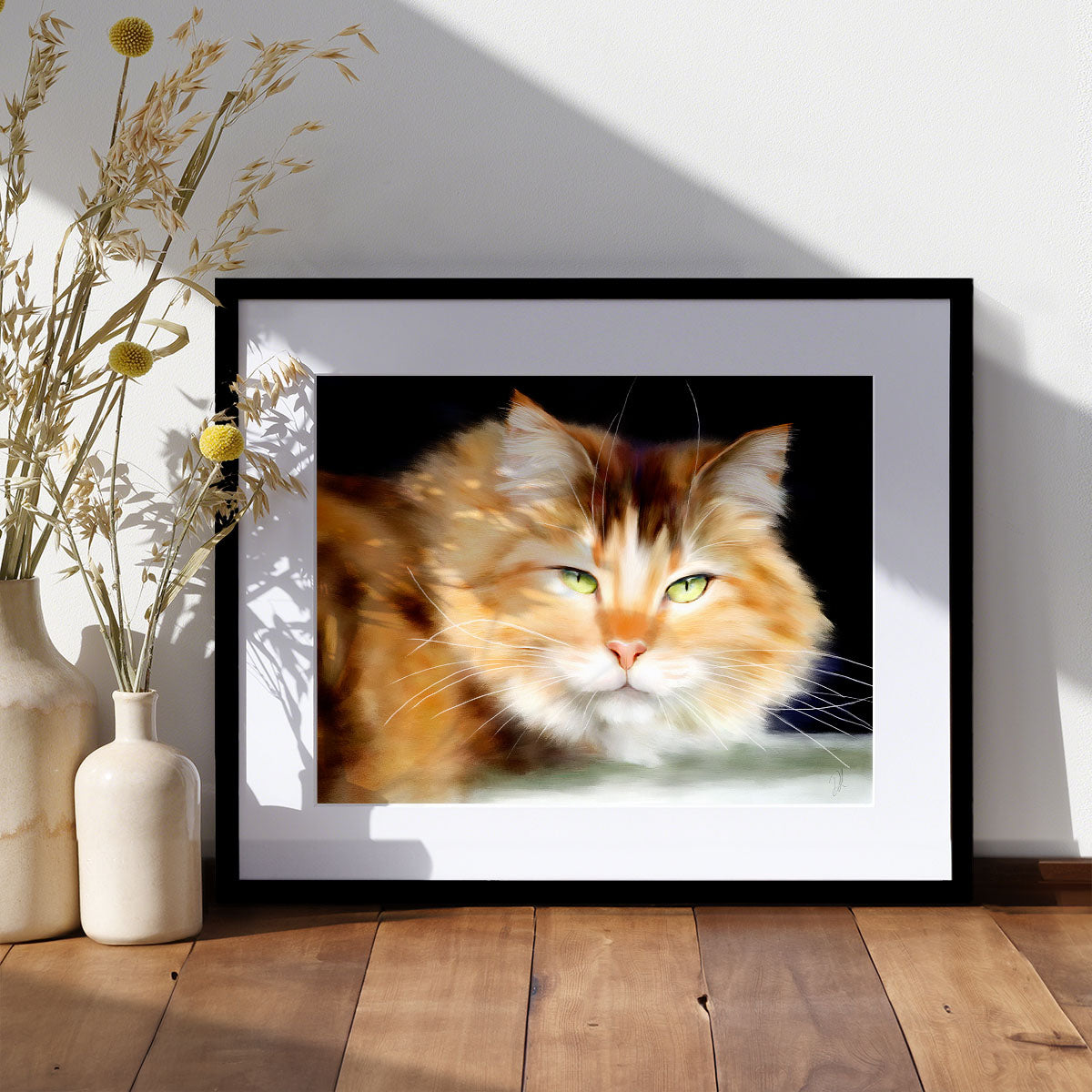 fine art print of a long haired calico cat