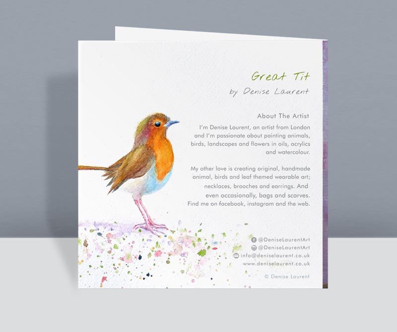 a colourful bird card, this stylised great tit is taken from an original painting. The card is blank inside