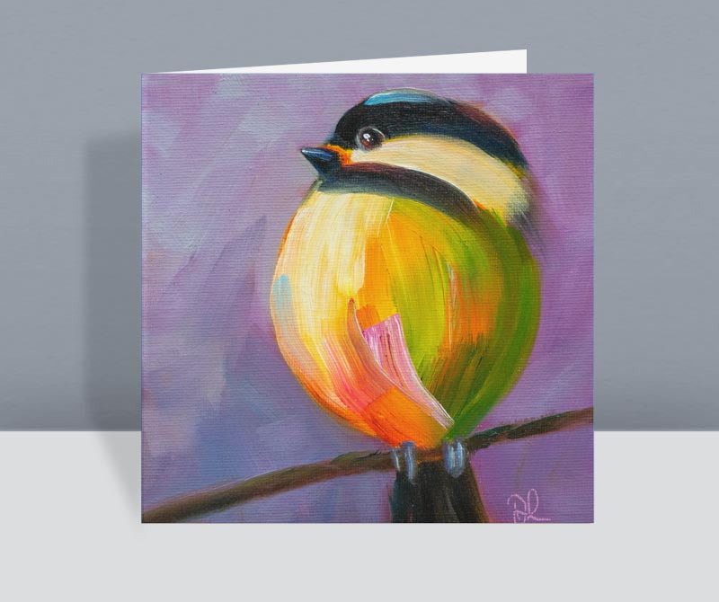 a colourful bird card, this stylised great tit is taken from an original painting. The card is blank inside