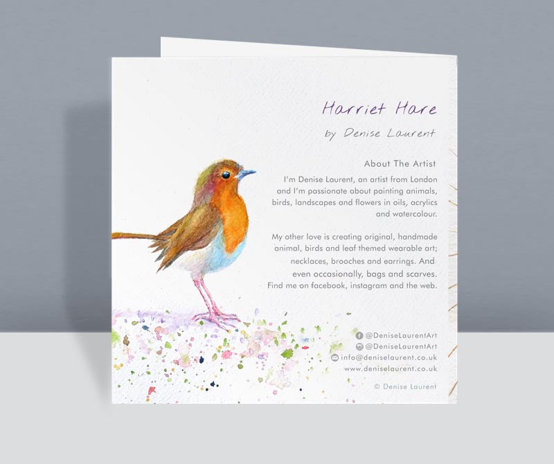 a hare greetings card, she his big eyes and lots of whiskers, a cute card from a watercolour painting