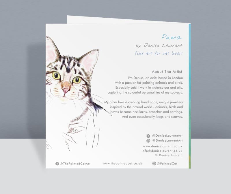 A puma card - or cougar card. She is a beautiful big cat with amazing eyes. The card is square and blank inside.