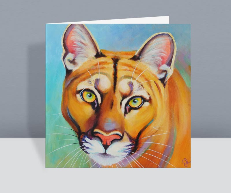 A puma card - or cougar card. She is a beautiful big cat with amazing eyes. The card is square and blank inside.