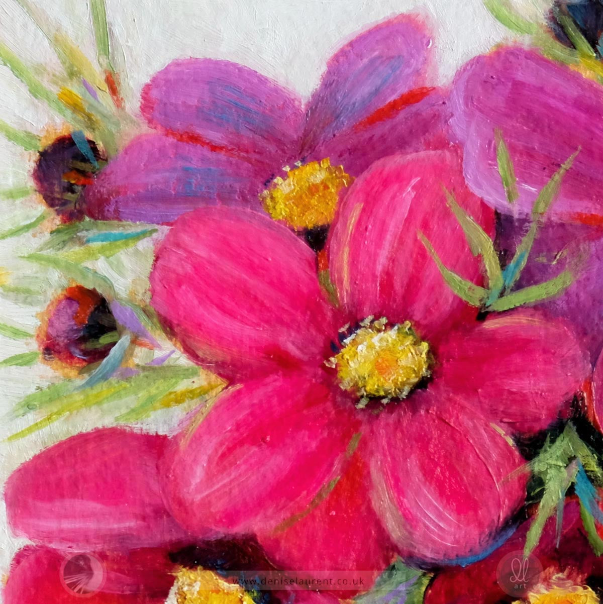 Cosmos 6x6" Framed Floral Oil Painting