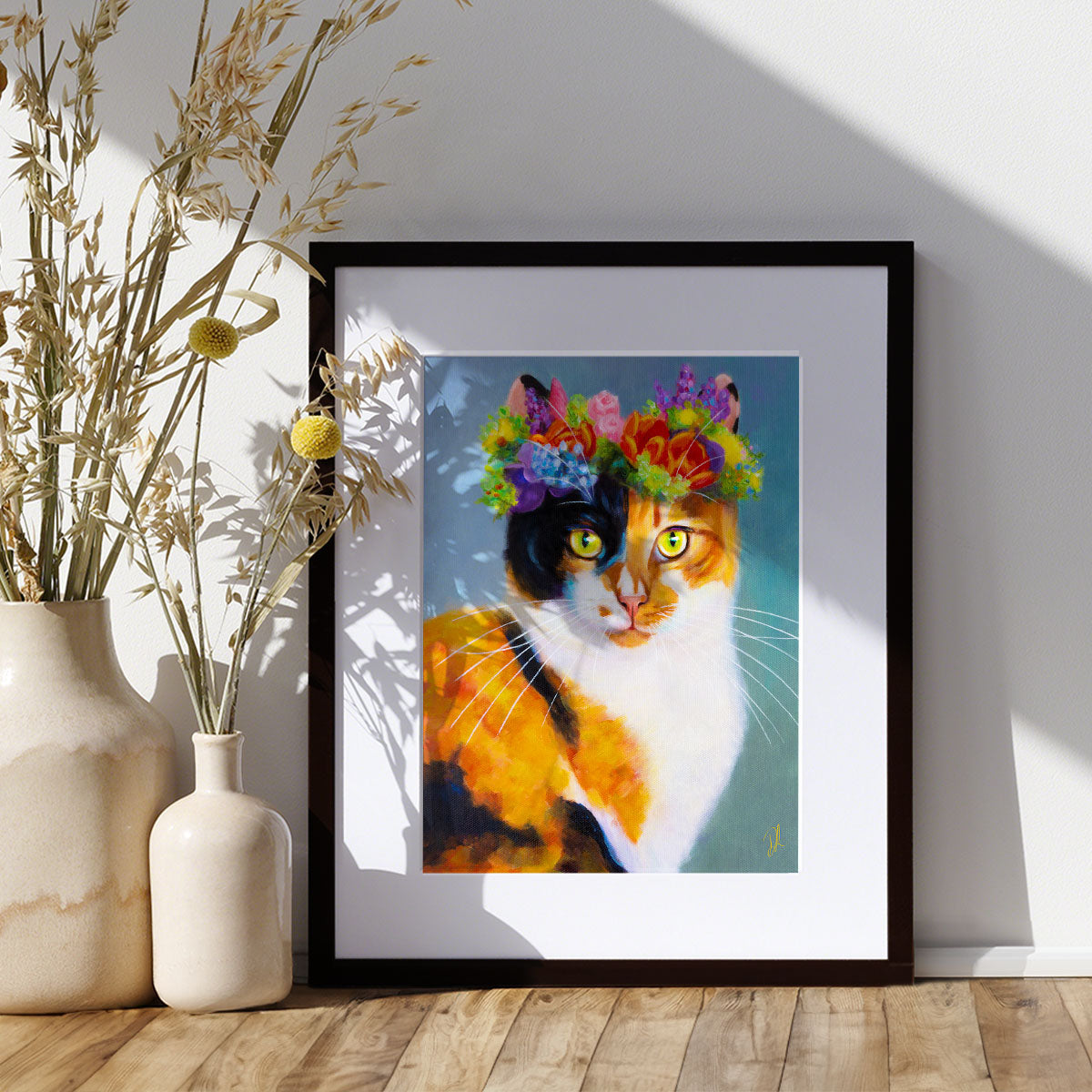 Flower Cat  - Calico Cat Art Print