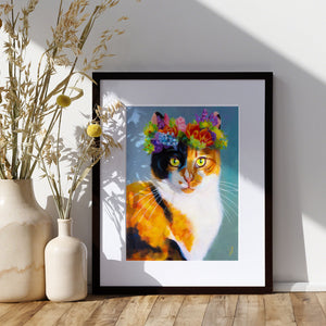 Flower Cat  - Calico Cat Art Print