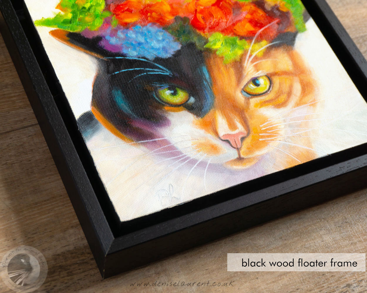 Flower Cat 2 8"x8" Framed Oil Painting