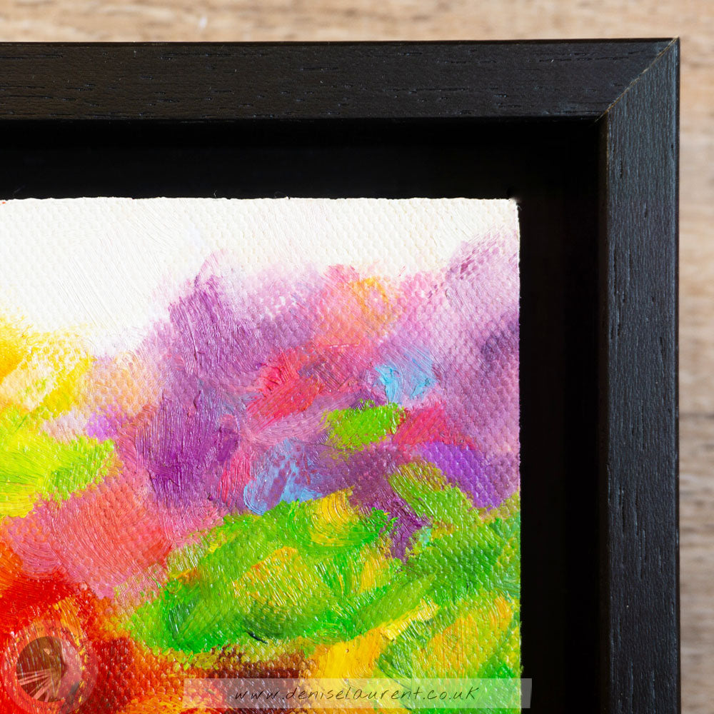 Flower Cat 2 8"x8" Framed Oil Painting
