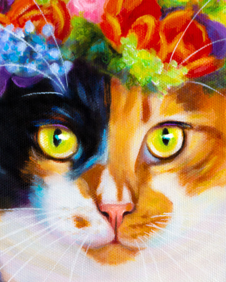 Flower Cat  - Calico Cat Art Print