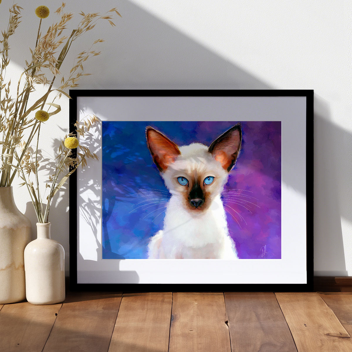siamese kitten on blue background art print