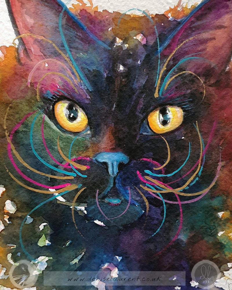 Midnight - Black Cat Watercolour Painting