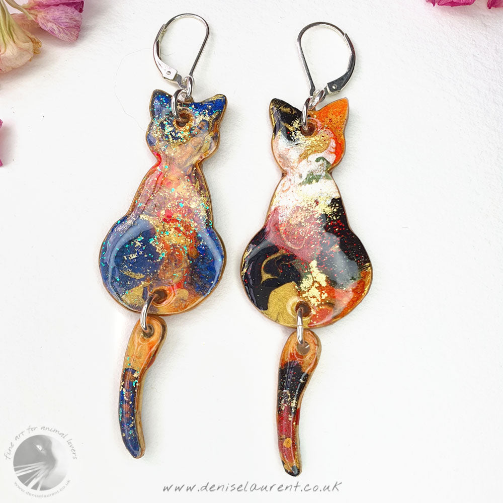 Commission Reversible Cat Earrings With Swinging Tails
