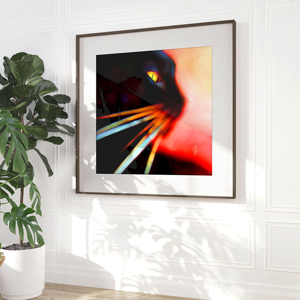 Whisker Face - Abstract Black Cat Art Print