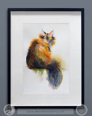 Windswept Tortie -  18"x12" Watercolour Painting