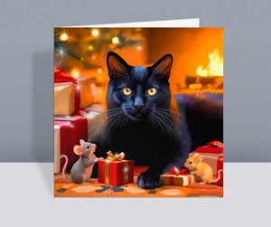 Fireside Friends - Black Cat Christmas Card