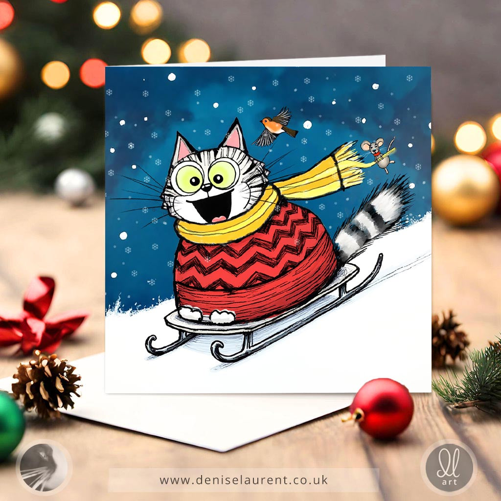 Sleigh Ride - Cat Christmas Card