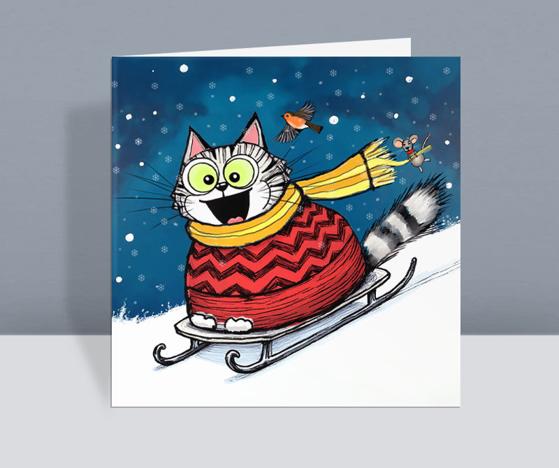Sleigh Ride - Cat Christmas Card