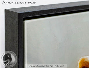 Detail of the frame of All Curled Up - Bengal Cat Framed Canvas Print, focusing on the quality craftsmanship around a beautiful depiction of a sleeping Bengal cat.