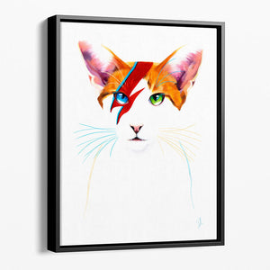 Side view of the David Meowie - Framed Canvas Print, showing the depth and quality of the framing around canvas print.