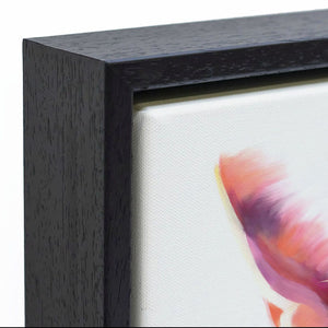 Close-up of the David Meowie - Framed Canvas Print, highlighting the wood frame