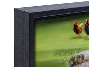 A close up of the beautiful wood frame on this framed canvas print