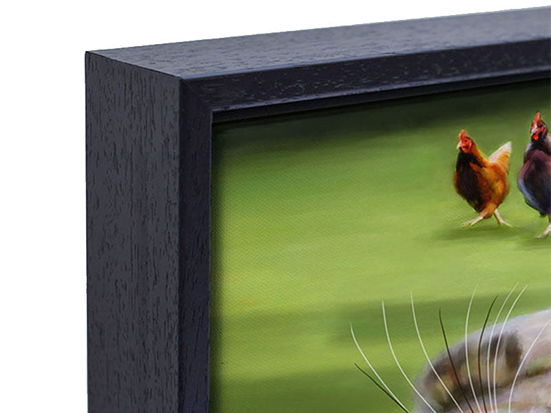 A close up of the beautiful wood frame on this framed canvas print