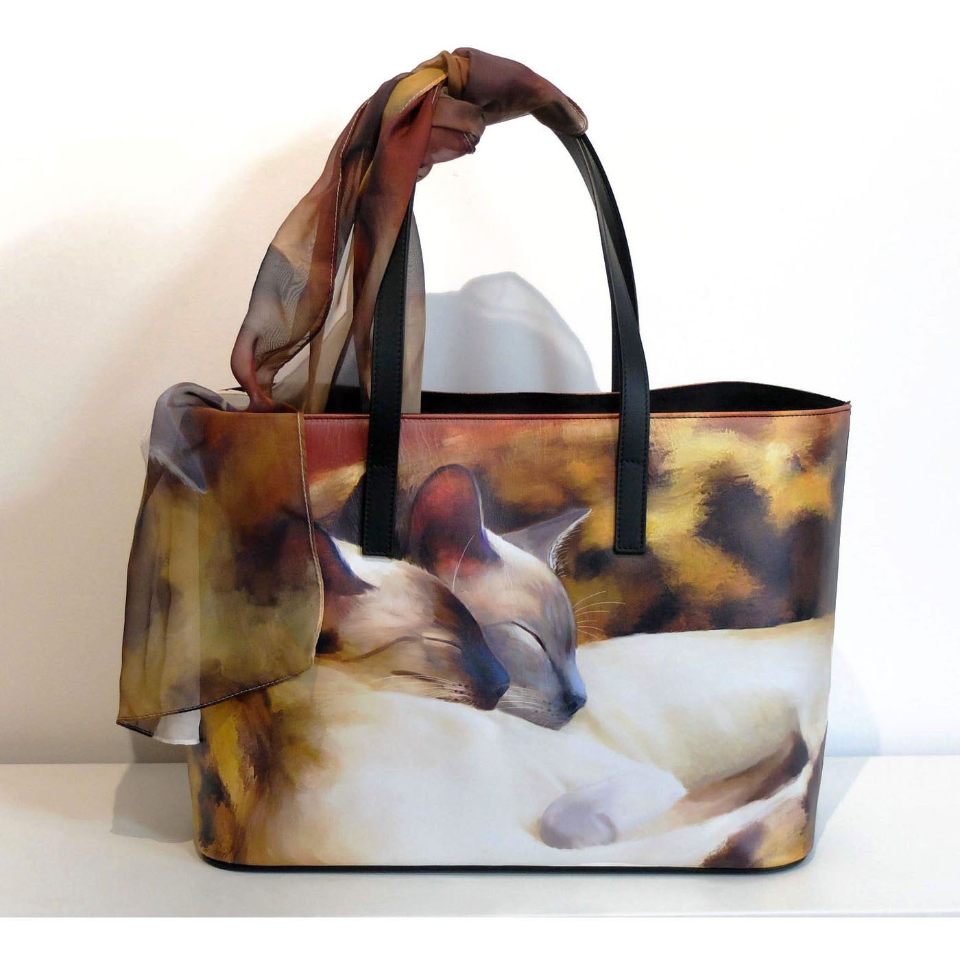 Sleeping Siamese Leather Tote Bag