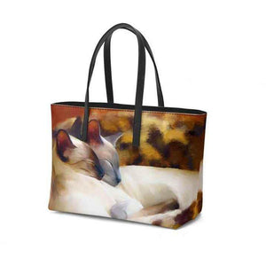 Sleeping Siamese Leather Tote Bag