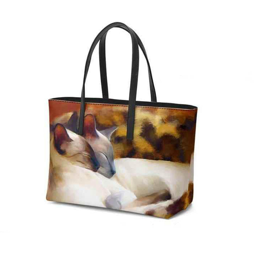 Sleeping Siamese Leather Tote Bag