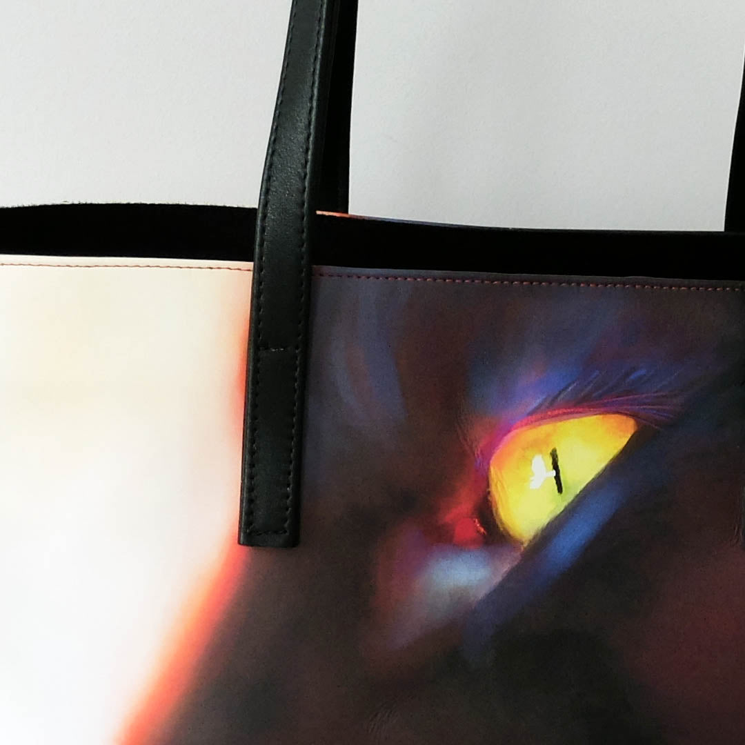Whisker Face Leather Tote Bag