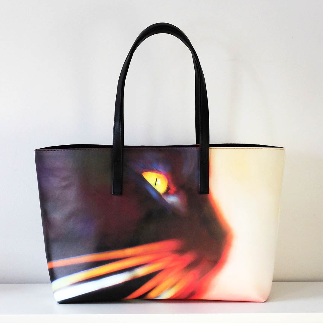 Whisker Face Leather Tote Bag