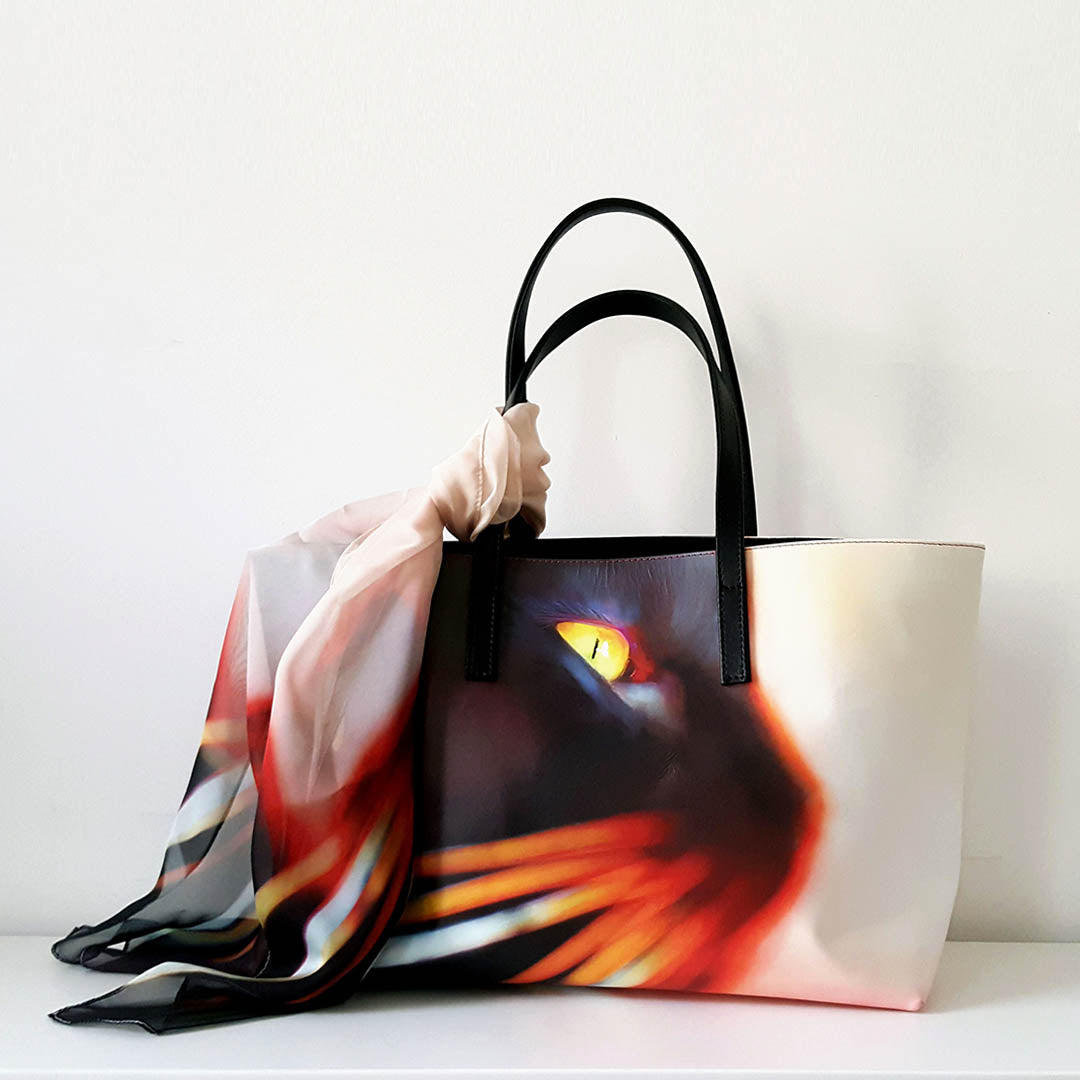 Whisker Face Leather Tote Bag