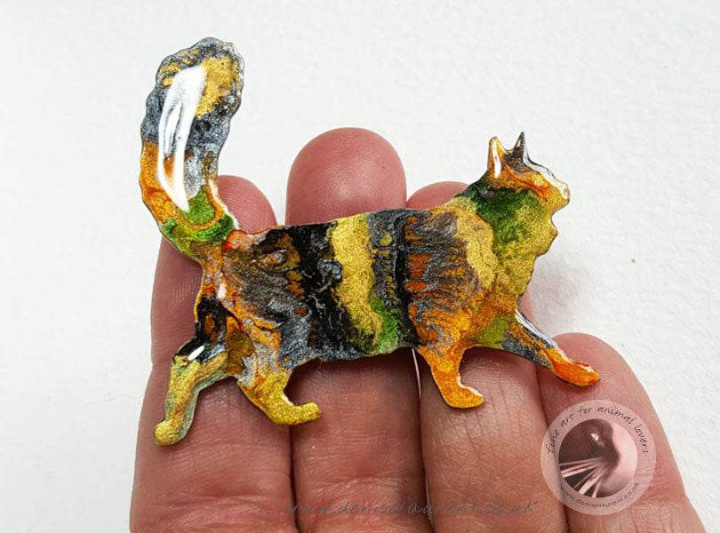 Walking Black Maine Coon Cat Brooch