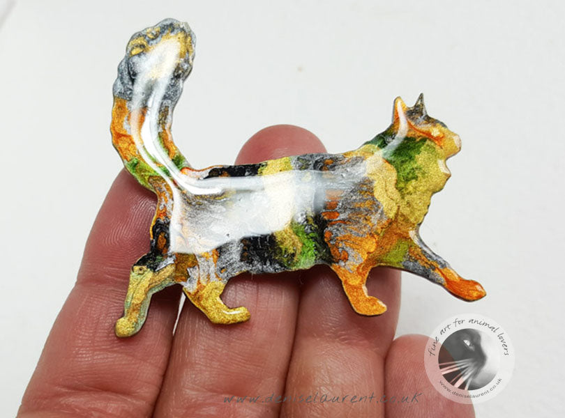 Walking Black Maine Coon Cat Brooch