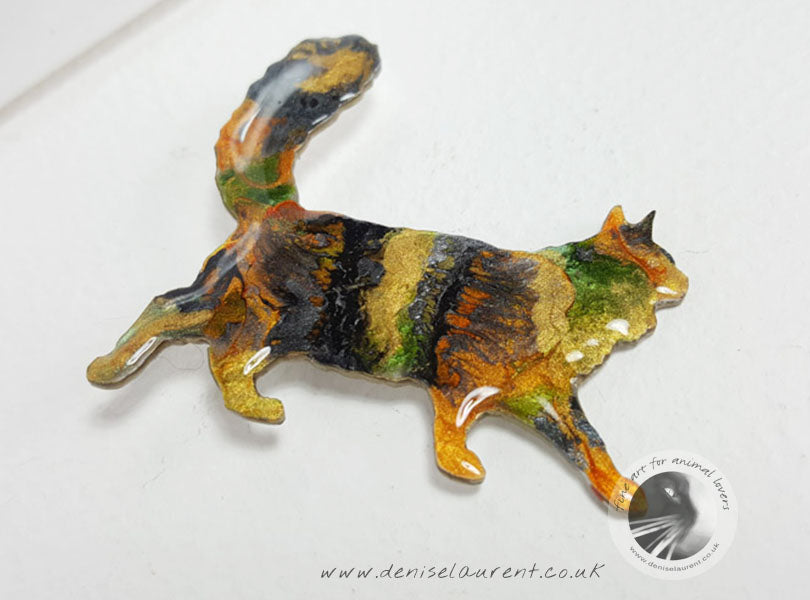 Walking Black Maine Coon Cat Brooch