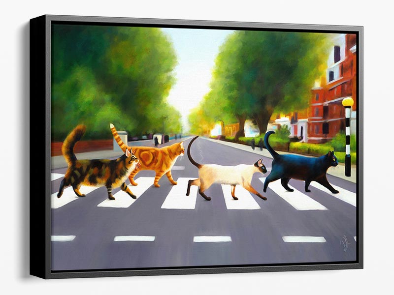 Abbey Road Cats - Framed Canvas Print