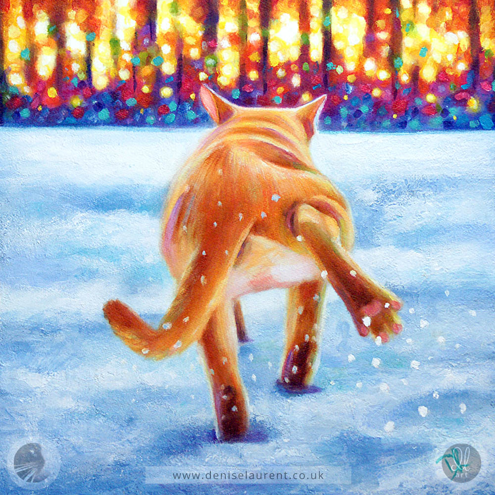 ginger burmese cat in the snow art print