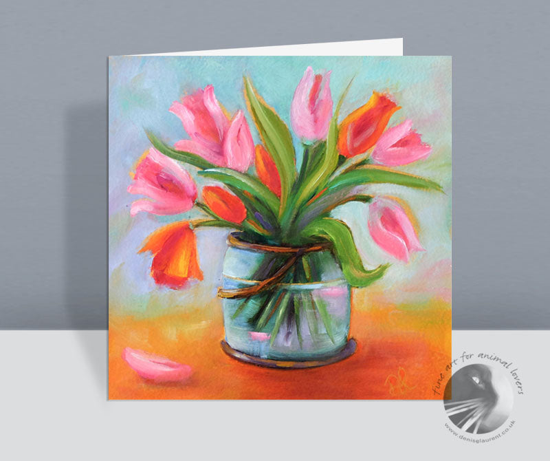 Pink Tulips - Greetings Card