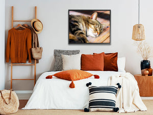 Hot Spot - Framed Canvas Print in a stylish bedroom  combining warmth and elegance in home decor.