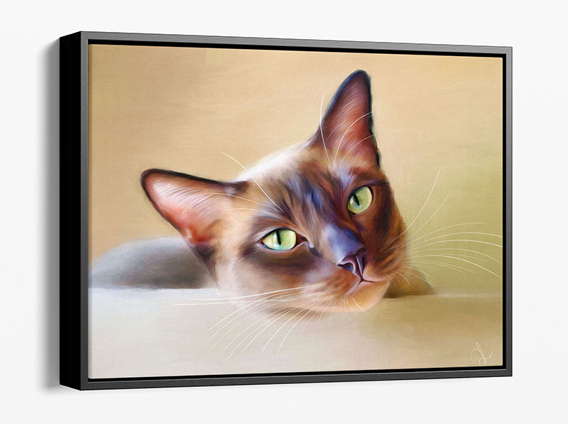 Burmese cat wall art - a brown  cat with captivating green eyes, perfect for any wall.