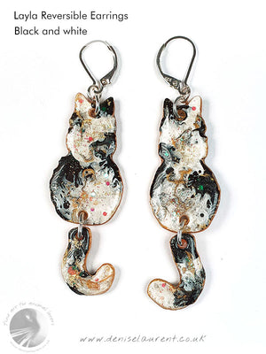 Commission Reversible Cat Earrings With Swinging Tails
